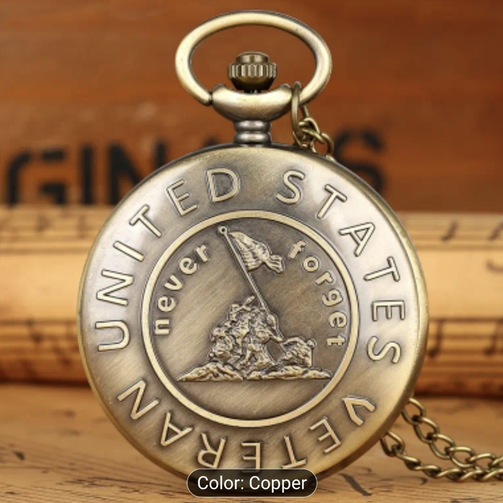 New Vintage Style Copper Pocket Watch, United States Veterans, T1MISB4F